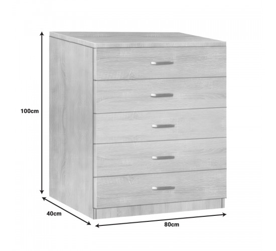 Συρταριερα Gioko με 5 συρτάρια σε καρυδι απόχρωση 80x40x100εκ Υλικό: PARTICLE BOARD WITH PAPER FINISH 072-000133