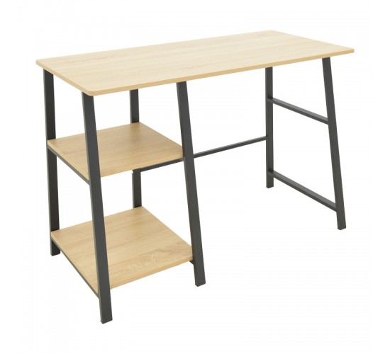 Γραφείο εργασίας Ferje με ράφια mdf σε φυσική με μαύρη απόχρωση 100x48x75εκ Υλικό: 15MM MDF MELAMINE   METAL 072-000157