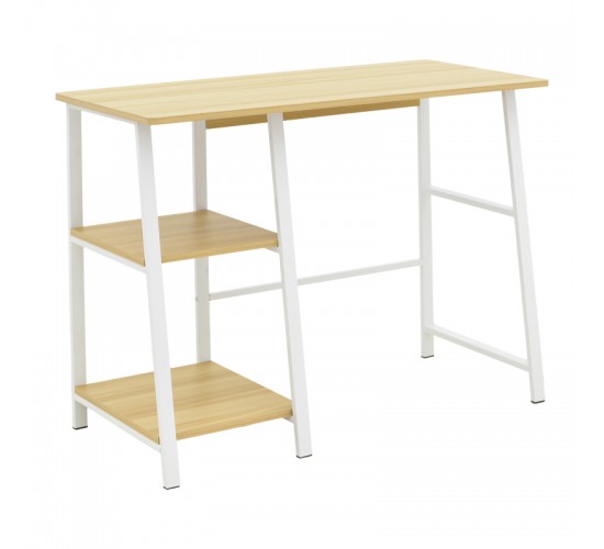 Γραφείο εργασίας Ferje με ράφια mdf σε ανοιχτό καρυδί με λευκή απόχρωση 100x48x75εκ Υλικό: 15MM MDF MELAMINE   METAL 072-000158