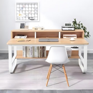 Γραφείο εργασίας Evrepy mdf σε oak απόχρωση με λευκό μέταλλο 100x60x73εκ Υλικό: 15MM MDF MELAMINE   METAL 072-000165