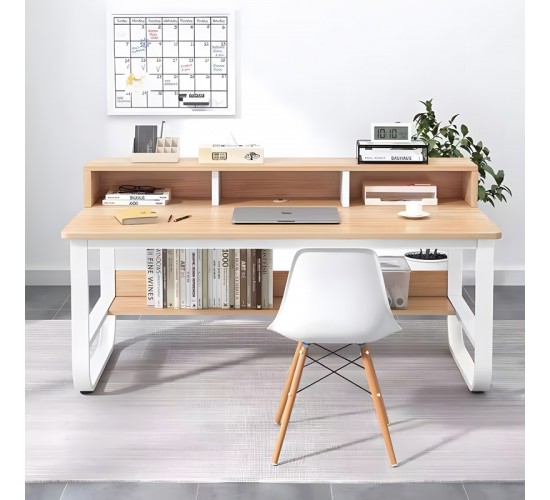 Γραφείο εργασίας Evrepy mdf σε oak απόχρωση με λευκό μέταλλο 100x60x73εκ Υλικό: 15MM MDF MELAMINE   METAL 072-000165