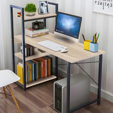 Γραφείο εργασίας Bencour με βιβλιοθήκη mdf σε φυσική απόχρωση με μαύρο μέταλλο 90x40x110εκ Υλικό: 12MM MDF MELAMINE   METAL 072-000166