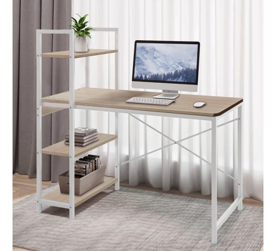 Γραφείο εργασίας Bencour με βιβλιοθήκη mdf σε oak απόχρωση με λευκό μέταλλο 90x40x73εκ Υλικό: 12MM MDF MELAMINE   METAL 072-000167