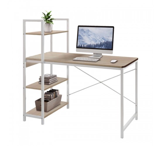 Γραφείο εργασίας Bencour με βιβλιοθήκη mdf σε oak απόχρωση με λευκό μέταλλο 90x40x73εκ Υλικό: 12MM MDF MELAMINE   METAL 072-000167