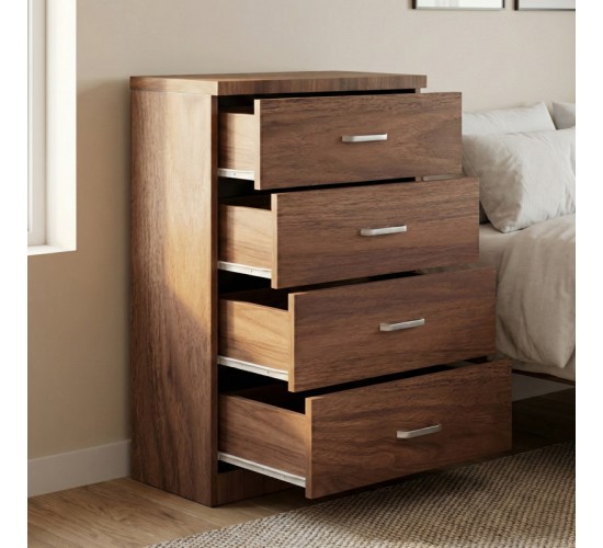 Συρταριέρα Killian με 4 συρτάρια καρυδί 80x40x80εκ Υλικό: PARTICLE BOARD WITH PAPER FINISH 072-000170