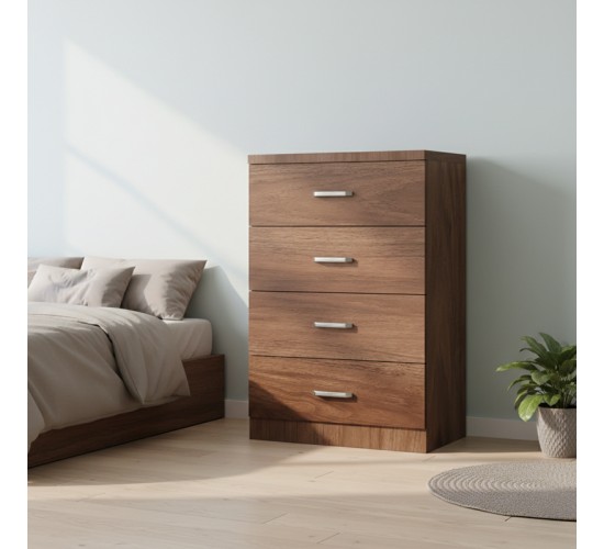 Συρταριέρα Killian με 4 συρτάρια καρυδί 80x40x80εκ Υλικό: PARTICLE BOARD WITH PAPER FINISH 072-000170