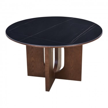 Τραπέζι Merge sintered stone-mdf σε μαύρο μαρμάρου με καρυδί βάση Φ130x75εκ Υλικό: 12MM SINTERED STONE   18MM MDF - WOOD VENEER 072-000172