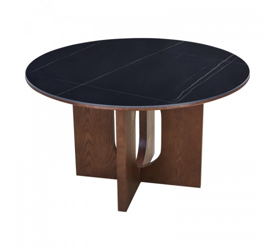 Τραπέζι Merge sintered stone-mdf σε μαύρο μαρμάρου με καρυδί βάση Φ130x75εκ Υλικό: 12MM SINTERED STONE   18MM MDF - WOOD VENEER 072-000172