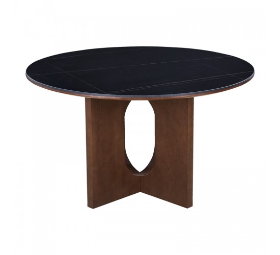 Τραπέζι Merge sintered stone-mdf σε μαύρο μαρμάρου με καρυδί βάση Φ130x75εκ Υλικό: 12MM SINTERED STONE   18MM MDF - WOOD VENEER 072-000172