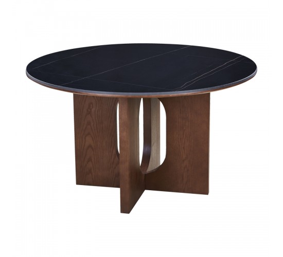Τραπέζι Merge sintered stone-mdf σε μαύρο μαρμάρου με καρυδί βάση Φ130x75εκ Υλικό: 12MM SINTERED STONE   18MM MDF - WOOD VENEER 072-000172