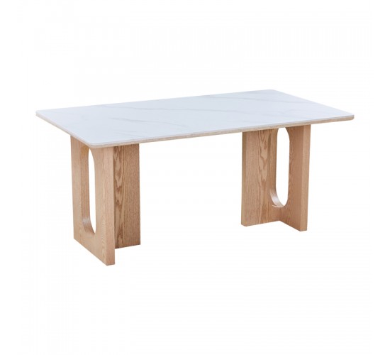 Τραπέζι Benqui sintered stone-mdf σε λευκό μαρμάρου με βάση σε φυσική απόχρωση 160x90x75εκ Υλικό: 12MM SINTERED STONE   18MM MDF - WOOD VENEER 072-000173