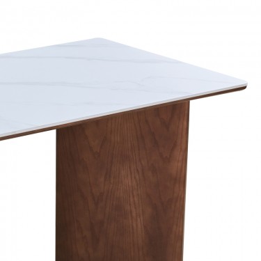 Τραπέζι Versy sintered stone-mdf σε λευκό μαρμάρου με καρυδί βάση 160x90x75εκ Υλικό: 12MM SINTERED STONE   18MM MDF - WOOD VENEER 072-000174