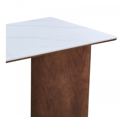 Τραπέζι Versy sintered stone-mdf σε λευκό μαρμάρου με καρυδί βάση 160x90x75εκ Υλικό: 12MM SINTERED STONE   18MM MDF - WOOD VENEER 072-000174