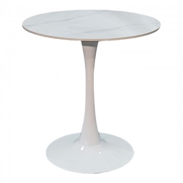 Τραπέζι Balou I sintered stone σε λευκό μαρμάρου Φ70x74εκ Υλικό: 12MM SINTERED STONE - METAL LEG 072-000177