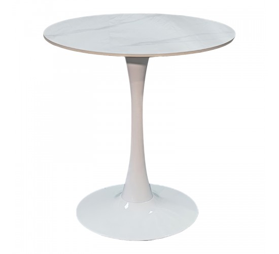 Τραπέζι Balou I sintered stone-mdf σε λευκό μαρμάρου Φ70x74εκ Υλικό: 12MM SINTERED STONE - METAL LEG 072-000177