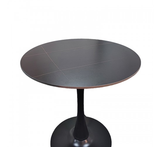 Τραπέζι Balou I sintered stone-mdf σε μαύρο μαρμάρου Φ70x74εκ Υλικό: 12MM SINTERED STONE - METAL LEG 072-000178