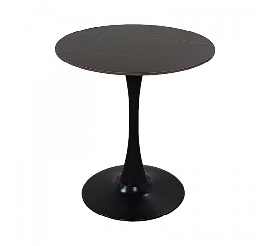 Τραπέζι Balou I sintered stone-mdf σε μαύρο μαρμάρου Φ70x74εκ Υλικό: 12MM SINTERED STONE - METAL LEG 072-000178