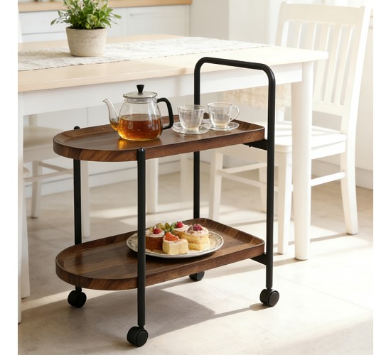 Βοηθητικό τραπέζι Whelea τροχήλατο mdf-μέταλλο καρυδί-μαύρο 40x60x69εκ Υλικό: MDF - PVC - METAL 072-000179