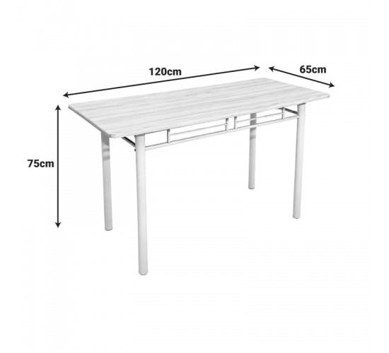 Τραπεζαρία Roza σετ 5τμχ mdf sonoma με μεταλλικό λευκό πόδι 120x65x75εκ Υλικό: MDF - METAL 072-000182