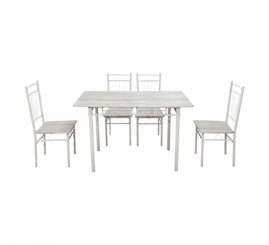 Τραπεζαρία Roza σετ 5τμχ mdf sonoma με μεταλλικό λευκό πόδι 110x60x75εκ Υλικό: MDF - METAL 072-000184