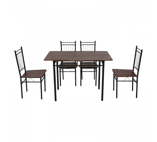 Τραπεζαρία Roza σετ 5τμχ mdf καρυδί με μεταλλικό μαύρο πόδι 110x60x75εκ Υλικό: MDF - METAL 072-000186