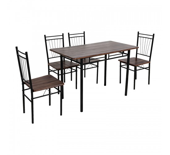 Τραπεζαρία Roza σετ 5τμχ mdf καρυδί με μεταλλικό μαύρο πόδι 110x60x75εκ Υλικό: MDF - METAL 072-000186