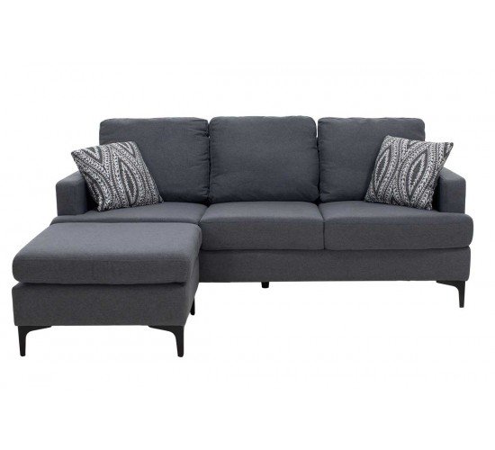 Γωνιακός καναπές με σκαμπό Slim υφασμάτινος χρώμα ανθρακί με μαξιλάρια 185x140x70εκ Υλικό: FABRIC 074-000003