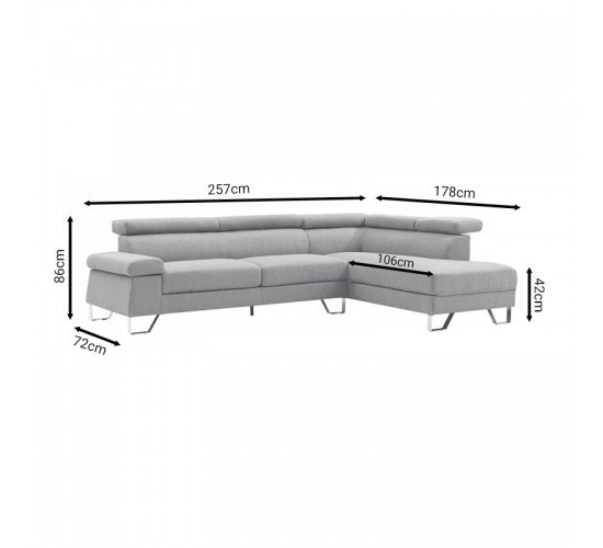 Γωνιακός καναπές Gracious δεξιά γωνία ύφασμα μπεζ 257x178x86εκ Υλικό: FABRIC - POCKET SPRING - METAL LEGS - FOAM 074-000031