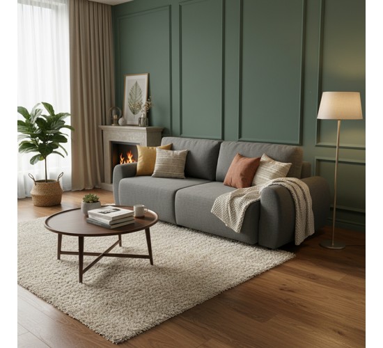 Kαναπές-κρεβάτι τριθέσιος Hungie υφασμα γκρι 250x92x89εκ Υλικό: POLYESTER FABRIC- NEW FOAM - Plastic Leg-Wooden frame 074-000063