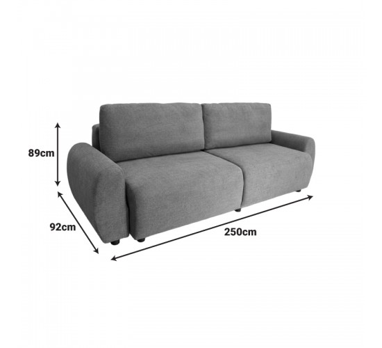 Kαναπές-κρεβάτι τριθέσιος Hungie υφασμα γκρι 250x92x89εκ Υλικό: POLYESTER FABRIC- NEW FOAM - Plastic Leg-Wooden frame 074-000063