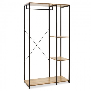 Έπιπλο εισόδου-ραφιέρα Ramon φυσικό-μαύρο 90,5x41x167εκ Υλικό: CLIPBOARD 15mm WITH MELAMINE METAL 085-000008