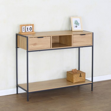 Κονσόλα Regando σε oak απόχρωση με μαύρο μέταλλο 100x35x80εκ Υλικό: CHIPBOARD WITH MELAMINE - STEEL TUBE WITH ELECTRIC COATING IN BLACK - PLASTIC PART 085-000027