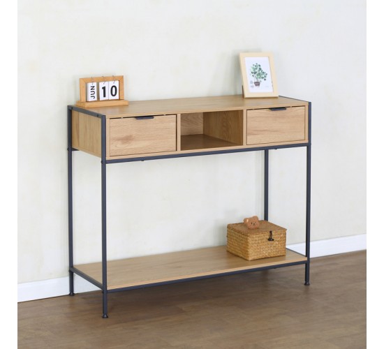 Κονσόλα Regando σε oak απόχρωση με μαύρο μέταλλο 100x35x80εκ Υλικό: CHIPBOARD WITH MELAMINE - STEEL TUBE WITH ELECTRIC COATING IN BLACK - PLASTIC PART 085-000027