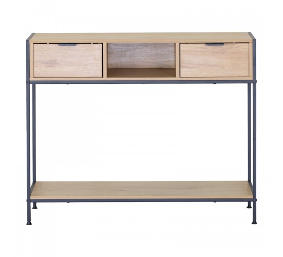 Κονσόλα Regando σε oak απόχρωση με μαύρο μέταλλο 100x35x80εκ Υλικό: CHIPBOARD WITH MELAMINE - STEEL TUBE WITH ELECTRIC COATING IN BLACK - PLASTIC PART 085-000027