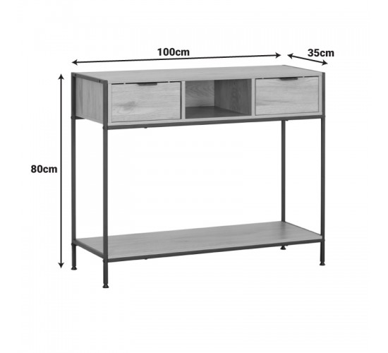 Κονσόλα Regando σε oak απόχρωση με μαύρο μέταλλο 100x35x80εκ Υλικό: CHIPBOARD WITH MELAMINE - STEEL TUBE WITH ELECTRIC COATING IN BLACK - PLASTIC PART 085-000027