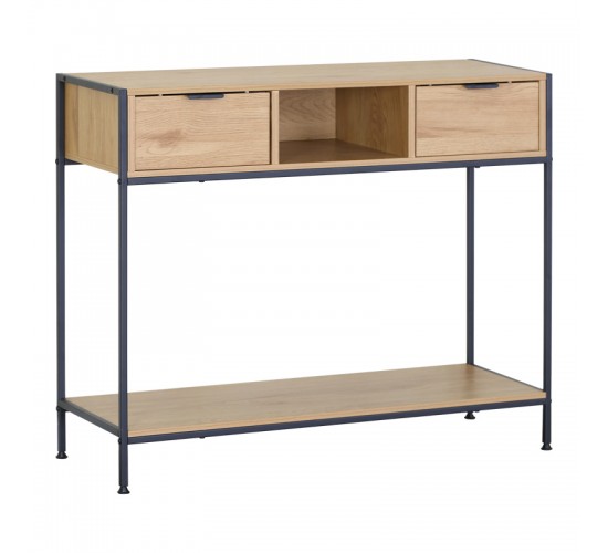 Κονσόλα Regando σε oak απόχρωση με μαύρο μέταλλο 100x35x80εκ Υλικό: CHIPBOARD WITH MELAMINE - STEEL TUBE WITH ELECTRIC COATING IN BLACK - PLASTIC PART 085-000027