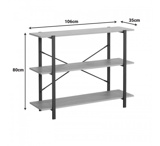Επιδαπέδια ραφιέρα Nebranzo σε oak απόχρωση με μαύρο μέταλλο 106x35x80εκ Υλικό: CHIPBOARD WITH MELAMINE - STEEL TUBE WITH ELECTRIC COATING IN BLACK - PLASTIC PART 085-000028