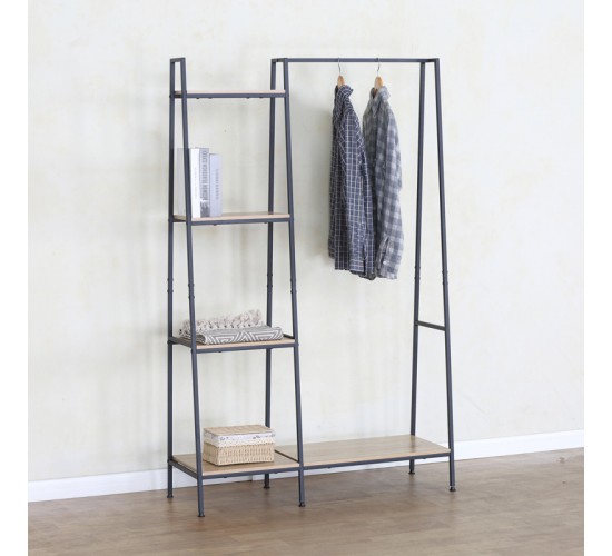 Έπιπλο εισόδου-ραφιέρα Herevy σε oak απόχρωση με μαύρο μέταλλο 101x35x160εκ Υλικό: CHIPBOARD WITH MELAMINE - STEEL TUBE WITH ELECTRIC COATING IN BLACK - PLASTIC PART 085-000030