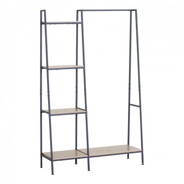 Έπιπλο εισόδου-ραφιέρα Herevy σε oak απόχρωση με μαύρο μέταλλο 101x35x160εκ Υλικό: CHIPBOARD WITH MELAMINE - STEEL TUBE WITH ELECTRIC COATING IN BLACK - PLASTIC PART 085-000030