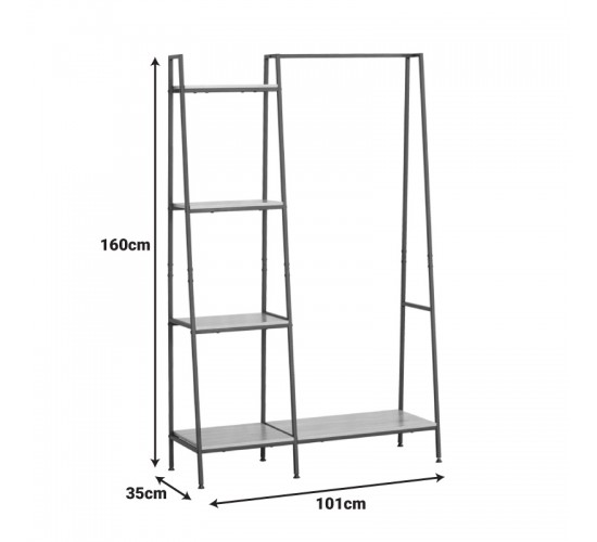 Έπιπλο εισόδου-ραφιέρα Herevy σε oak απόχρωση με μαύρο μέταλλο 101x35x160εκ Υλικό: CHIPBOARD WITH MELAMINE - STEEL TUBE WITH ELECTRIC COATING IN BLACK - PLASTIC PART 085-000030