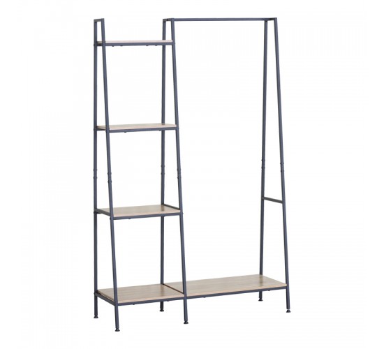 Έπιπλο εισόδου-ραφιέρα Herevy σε oak απόχρωση με μαύρο μέταλλο 101x35x160εκ Υλικό: CHIPBOARD WITH MELAMINE - STEEL TUBE WITH ELECTRIC COATING IN BLACK - PLASTIC PART 085-000030