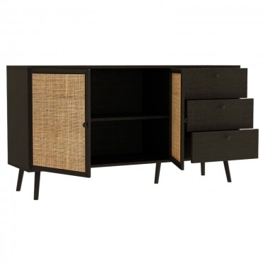 Μπουφές Oslo μαύρο-φυσικό 150x39x79εκ Υλικό: CLIPBOARD WITH PAPER WOOD - PP RATTAN 086-000016