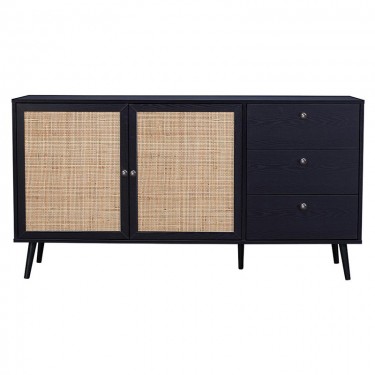 Μπουφές Oslo μαύρο-φυσικό 150x39x79εκ Υλικό: CLIPBOARD WITH PAPER WOOD - PP RATTAN 086-000016