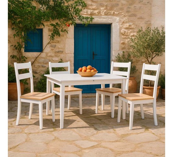 Tραπεζαρία επεκτεινόμενη Mabor-York σετ 5τεμ ξύλο σε λευκή απόχρωση 120-150x80x73,8εκ 091-000021