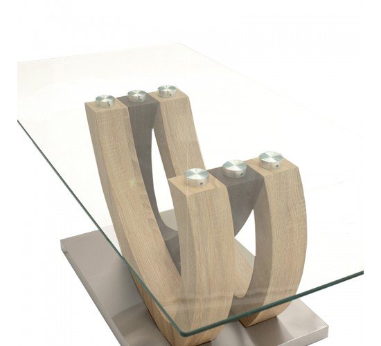 Τραπέζι σαλονιού Masai sonoma μελαμίνης - γυαλί 120x60x43εκ Υλικό: GLASS - LPL 093-000003