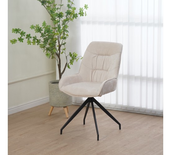 Καρέκλα περιστρεφόμενη Kadeira ύφασμα μπεζ με μαύρα μεταλλικά πόδια 57.5x51x89 Υλικό: VELVET - METAL 096-000052