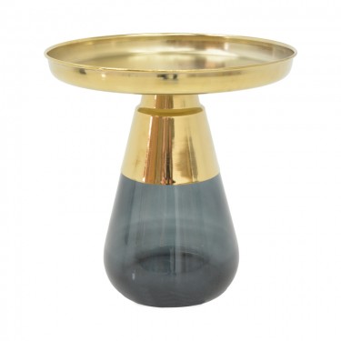 Βοηθητικό τραπέζι Kunlo Inart χρυσό χρώμιο-μαύρο γυαλί Φ50x53.5εκ Υλικό: CHROME - GLASS 101-000104