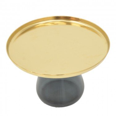 Βοηθητικό τραπέζι Kunlo Inart χρυσό χρώμιο-μαύρο γυαλί Φ60x42εκ Υλικό: CHROME - GLASS 101-000106