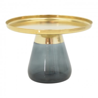 Βοηθητικό τραπέζι Kunlo Inart χρυσό χρώμιο-μαύρο γυαλί Φ60x42εκ Υλικό: CHROME - GLASS 101-000106