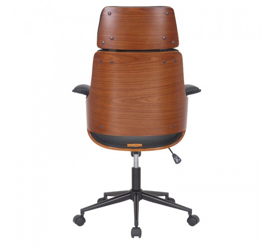 Καρέκλα γραφείου διευθυντή Hermanos pakoword μαύρο pu - ξύλο καρυδί Υλικό: PU 106-000020